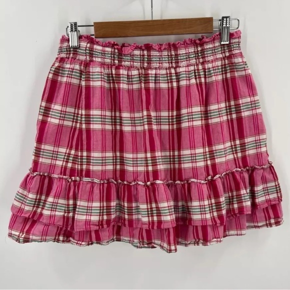J. Crew Women Size M  Pink Plaid Ruffled Tiered Cotton Skirt - Picture 1 of 5